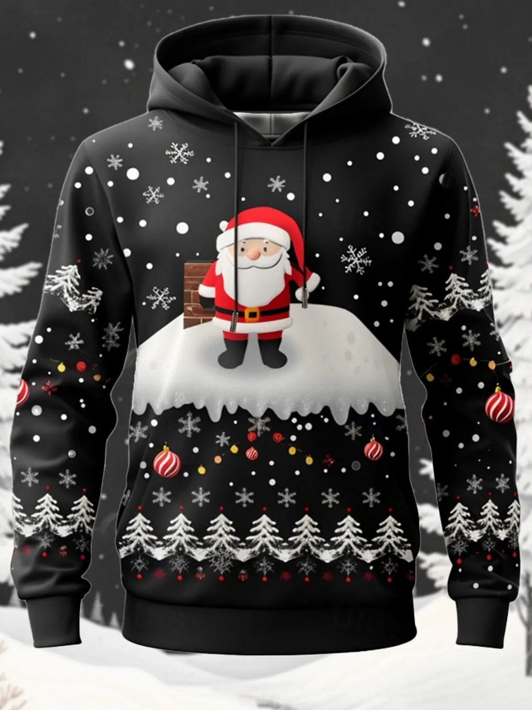 Knitlux - Kersttrui - Santa op Rendier Hoodie, Winterbos Ontwerp