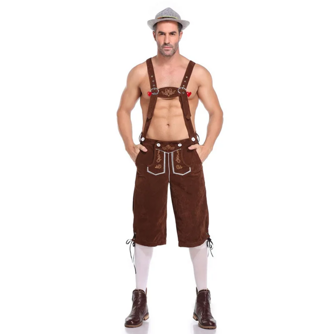 LederKr - Lederhosen voor Heren met Borduursels en Overhemd - Oktoberfest