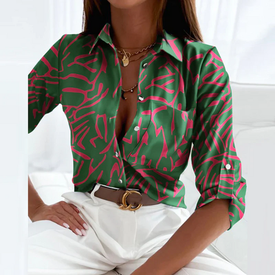 Noradia - Dames Blouse met Geometrische Print en Lange Mouwen