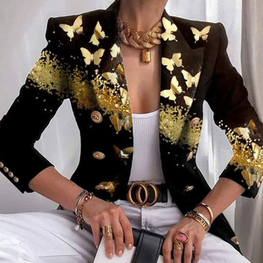 MODA Modeprint dubbelrijige dames blazer revers lange mouw