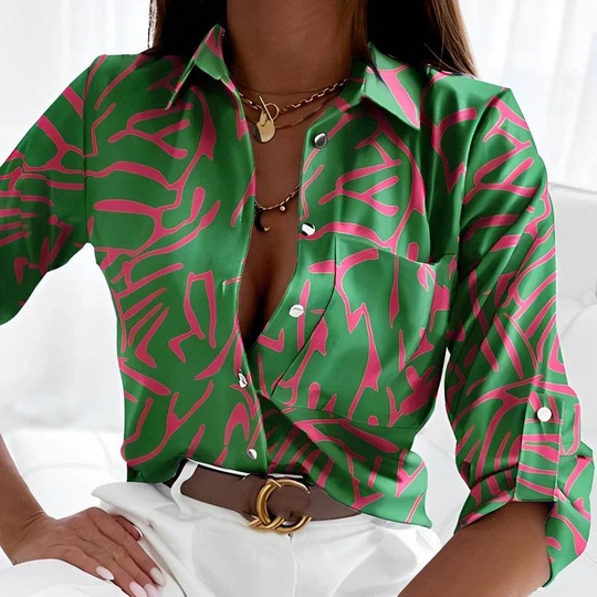 Soralie - Dames Blouse met Abstracte Print en Knoopsluiting