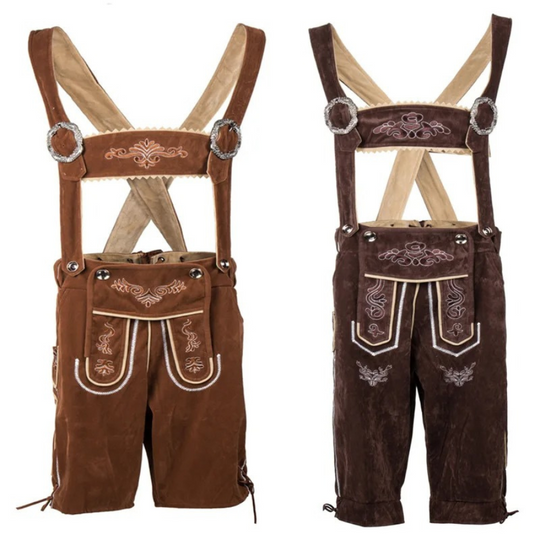 HoogMan - Heren Lederhosen Set met Borduursels en Bretels - Oktoberfest Outfit