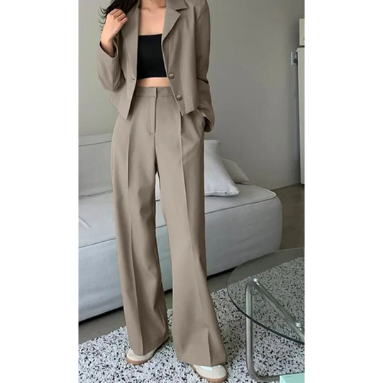 MODA vintage lange mouw top wijde broek blazer en broek set