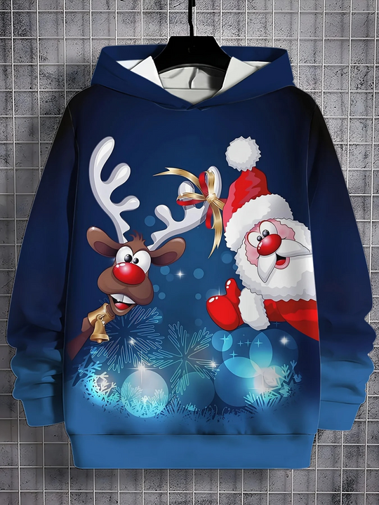 Knitlux - Kersttrui - Santa op Rendier Hoodie, Winterbos Ontwerp