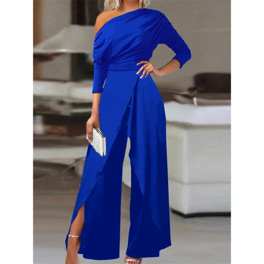 MODA elegante zwarte eenvoudige slanke losse broek jumpsuit