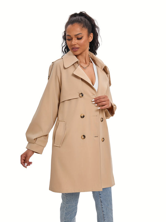 Coativa - Dames Trenchcoat met Pofmouwen en Dubbele Rij Knopen