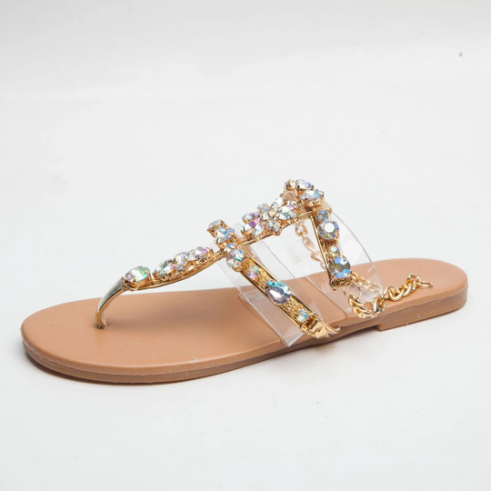 MODA bling strass versierd platte zool bohemian teensandalen