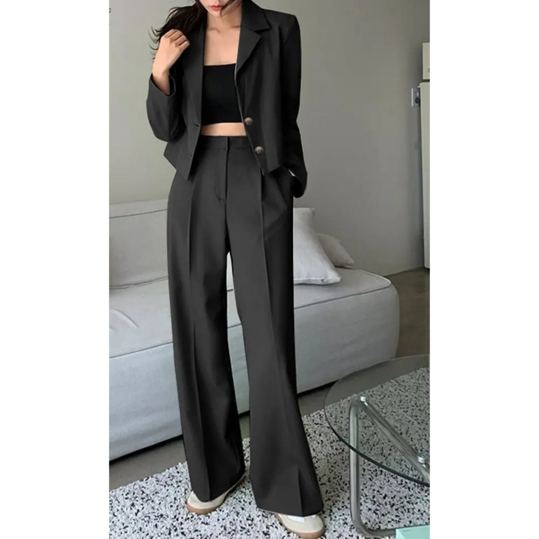 MODA vintage lange mouw top wijde broek blazer en broek set