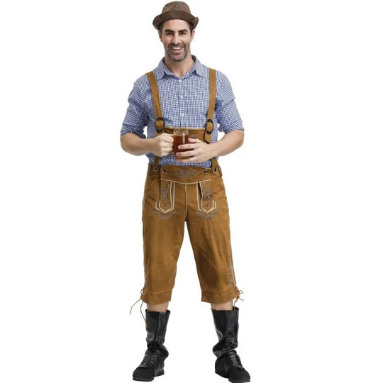 HoogMan - Heren Lederhosen Set met Borduursels en Bretels - Oktoberfest Outfit