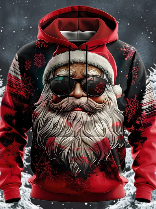 Knitlux - Kersttrui - Santa op Rendier Hoodie, Winterbos Ontwerp