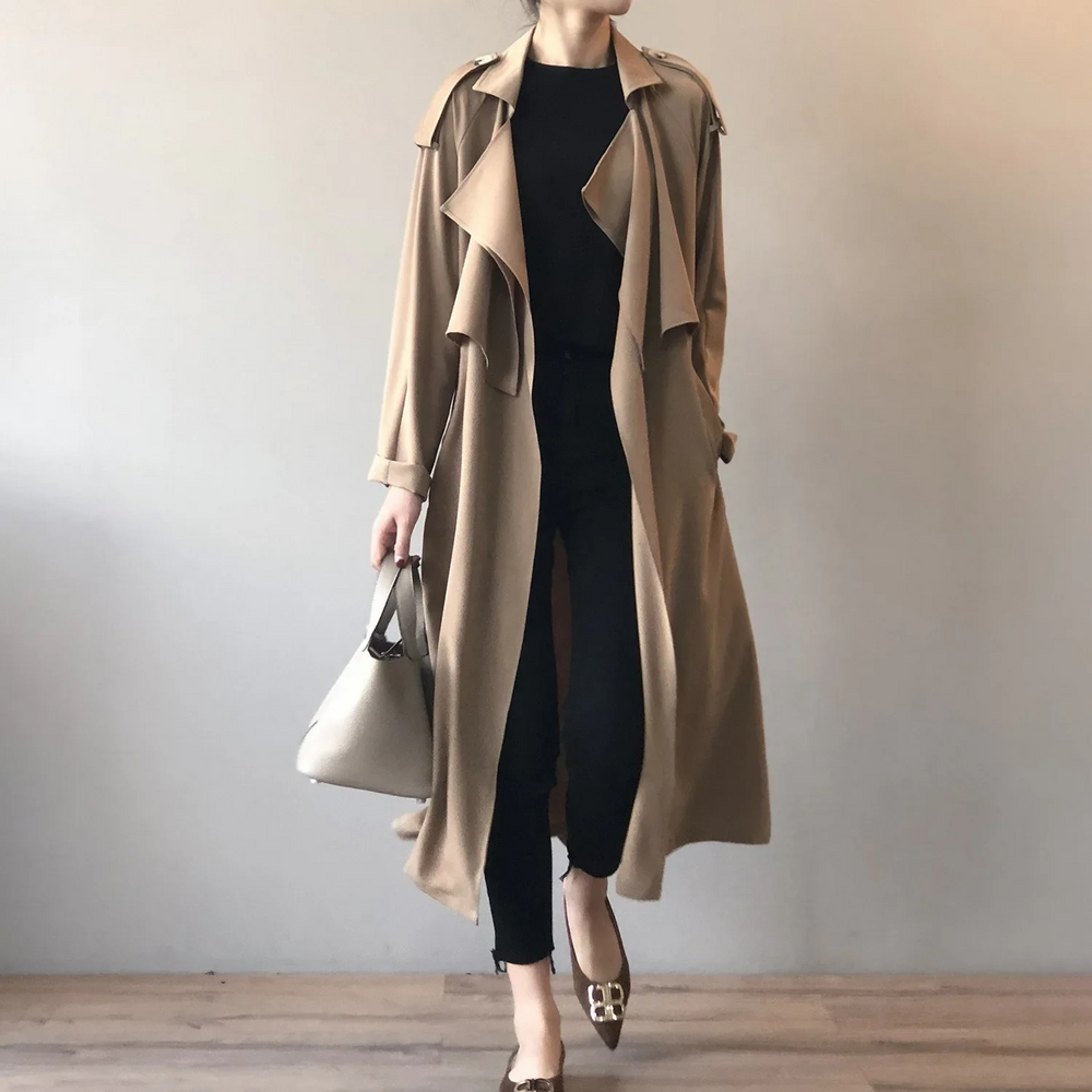 Stijlin - Lichte Trenchcoat Dames, Open Voorkant, Lange Casual Damesjas