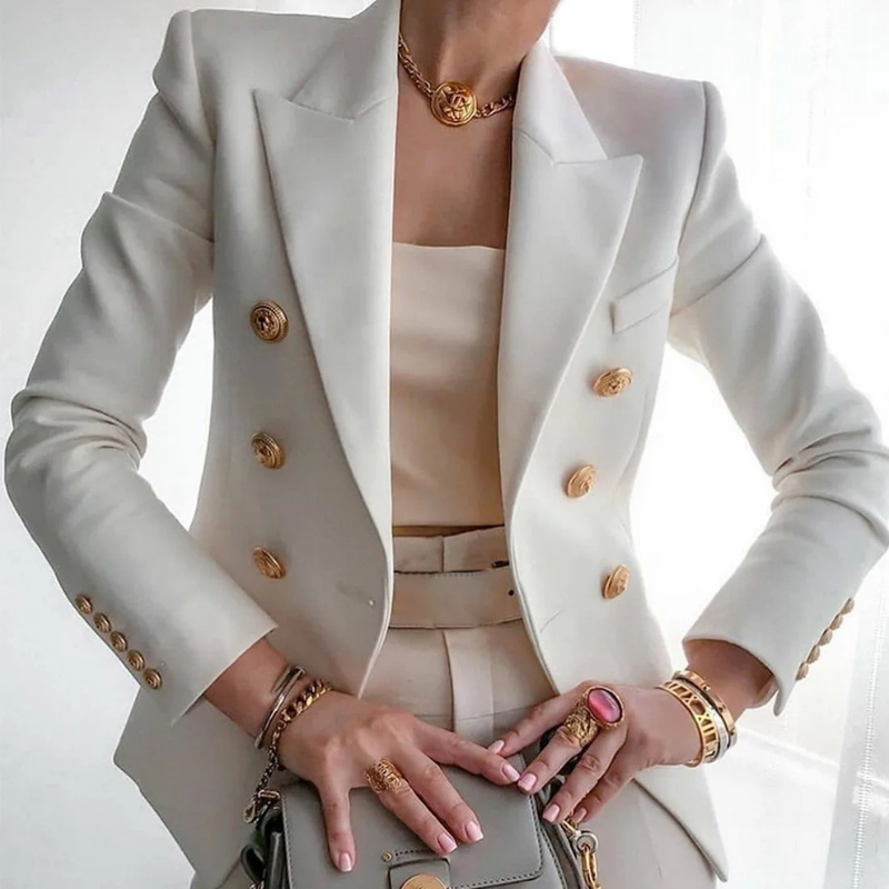 Trendly - Dubbelzijdige Dames Blazer Met Goudkleurige Details - Stijlvol