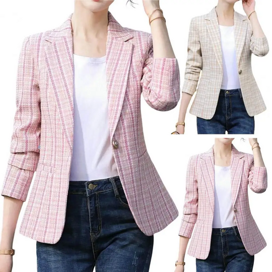 FemVest - Elegante Dames Blazer Met Ruitpatroon - Perfect Voor Werk