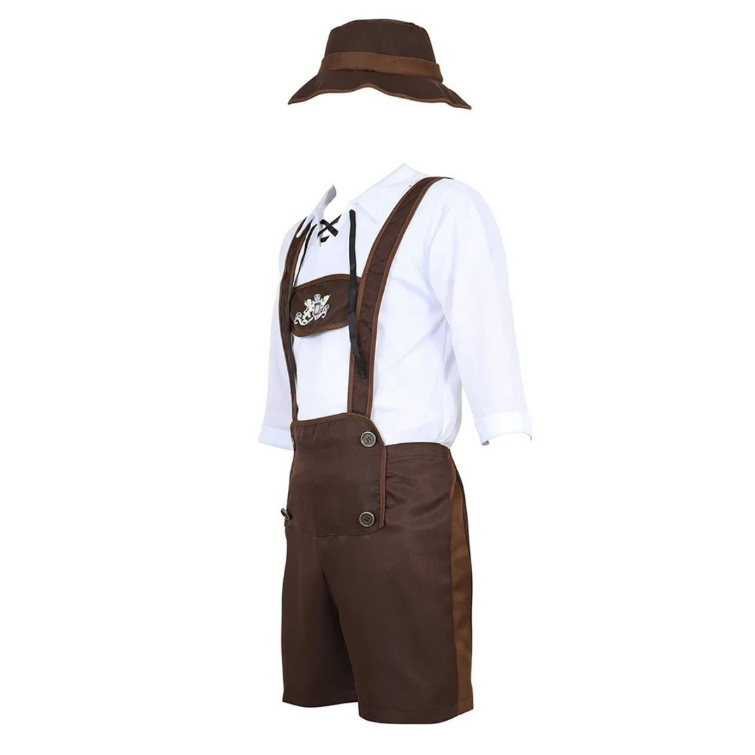 BergJos - Heren Lederhosen Set met Korte Broek en Overhemd - Oktoberfest