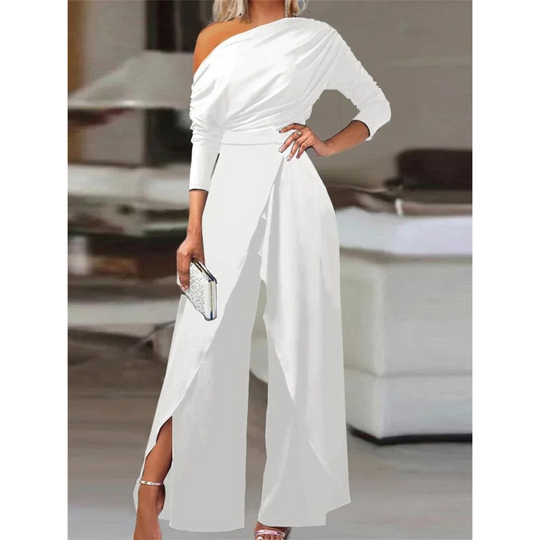 MODA elegante zwarte eenvoudige slanke losse broek jumpsuit