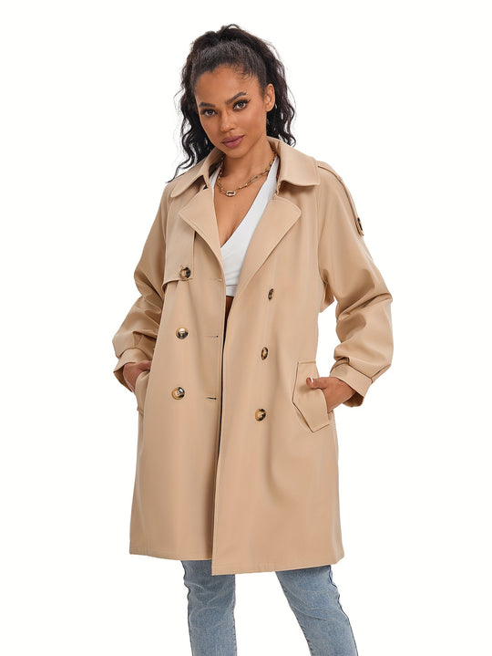 Coativa - Dames Trenchcoat met Pofmouwen en Dubbele Rij Knopen