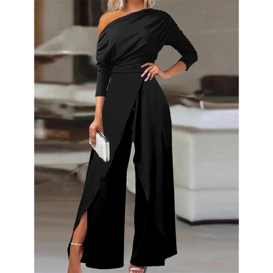 MODA elegante zwarte eenvoudige slanke losse broek jumpsuit