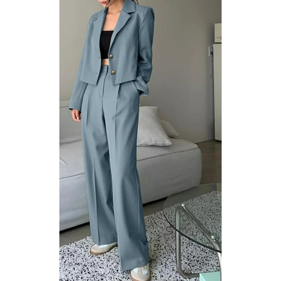 MODA vintage lange mouw top wijde broek blazer en broek set