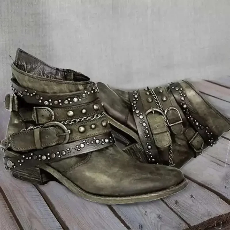 Gloeit - Enkelboots met Gespriempjes & Studs - Cowboy Laarzen Dames