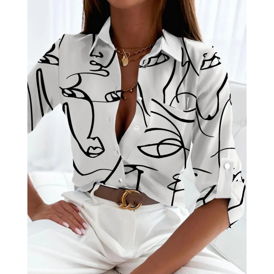 MODA elegante damesblouse in zakelijke stijl met gevoerde print