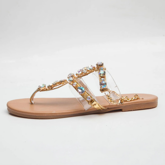 MODA bling strass versierd platte zool bohemian teensandalen