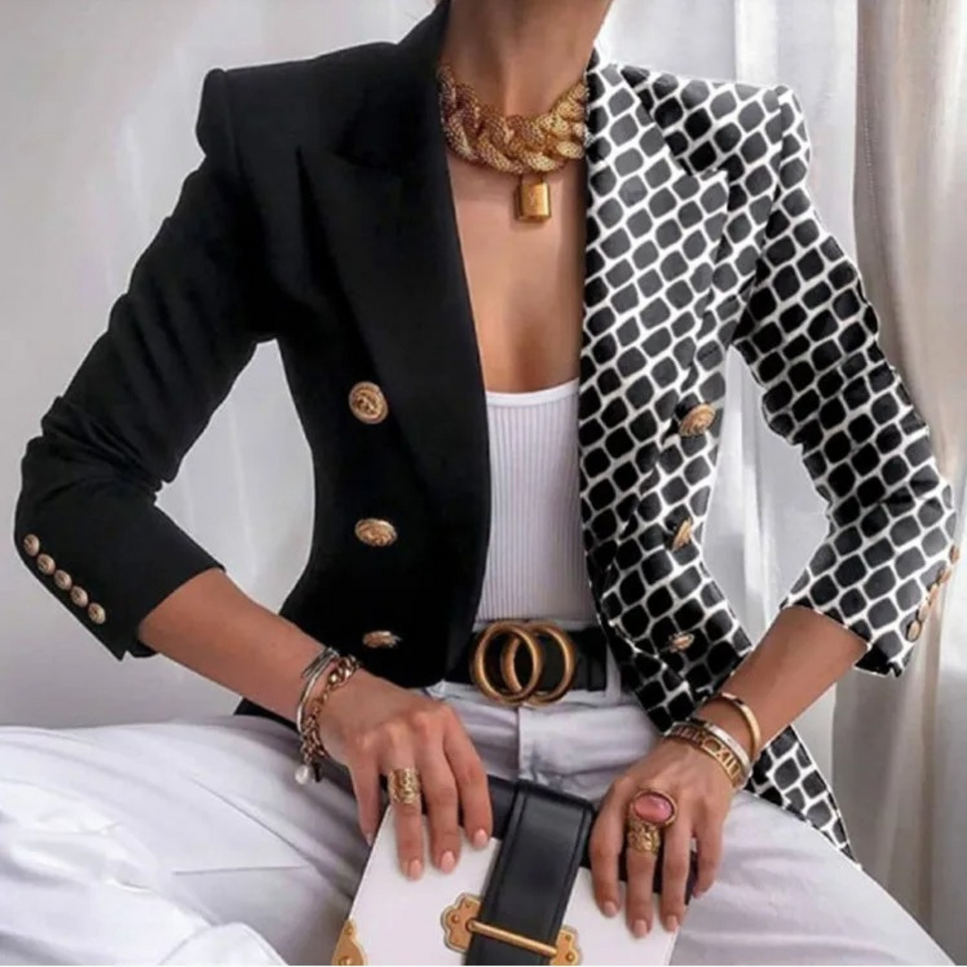 MODA Modeprint dubbelrijige dames blazer revers lange mouw