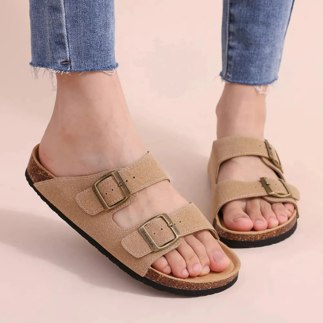 MODA suède dames sandalen met dubbele gesp