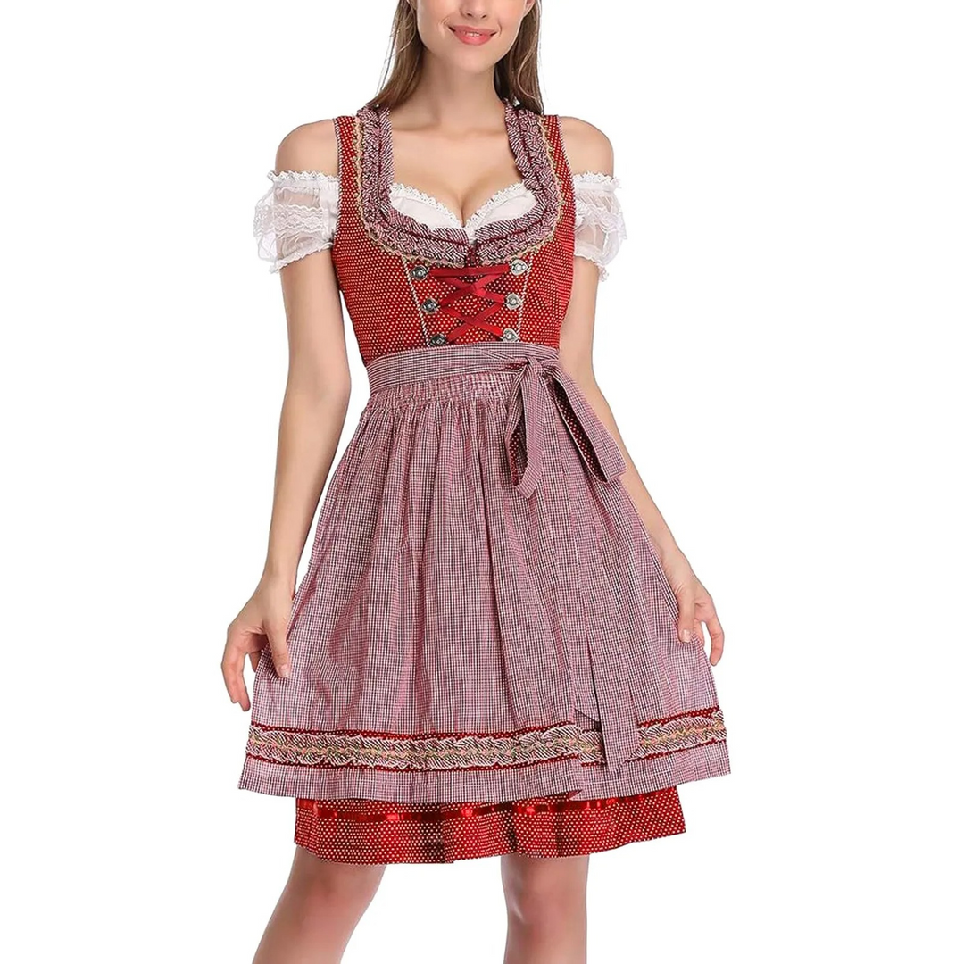 Dirnire - Dirndl Dames Oktoberfest Outfit met Borduurwerk en Strikband