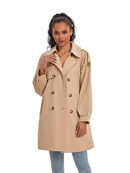 Coativa - Dames Trenchcoat met Pofmouwen en Dubbele Rij Knopen