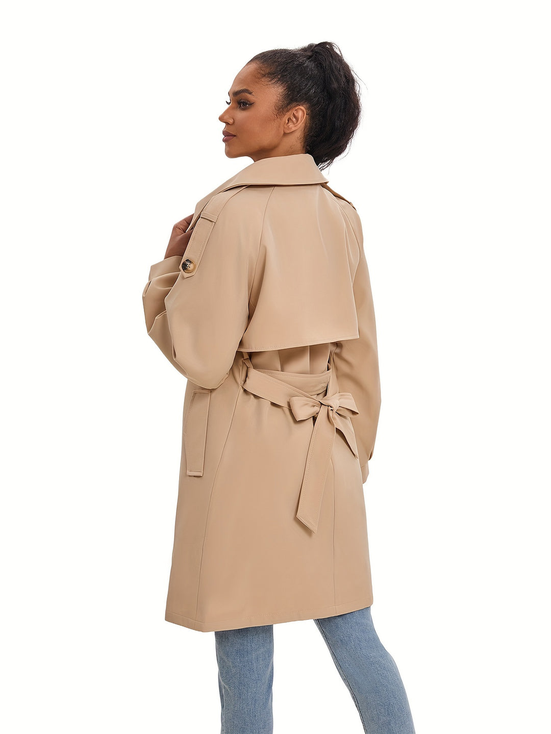 Coativa - Dames Trenchcoat met Pofmouwen en Dubbele Rij Knopen