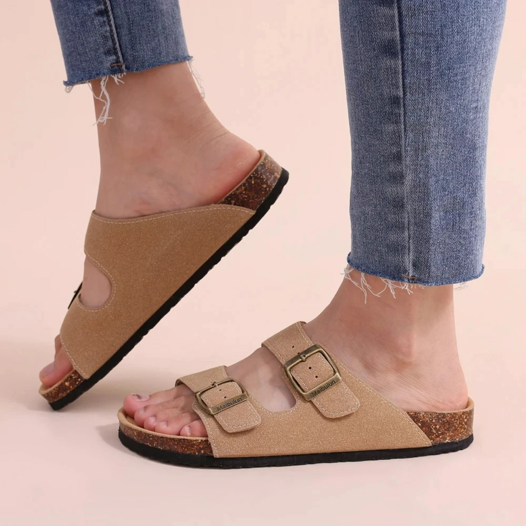 MODA suède dames sandalen met dubbele gesp