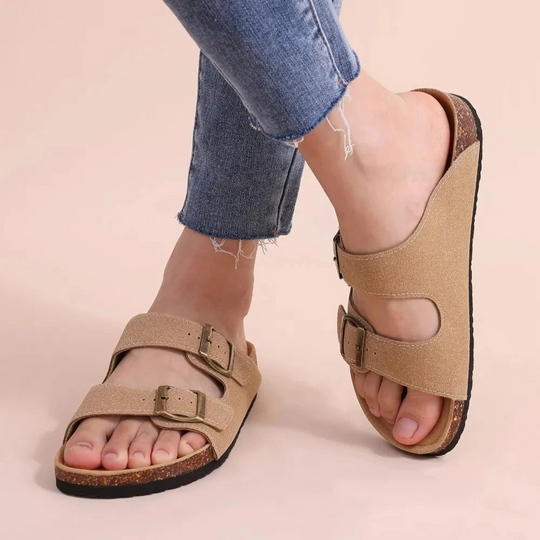 MODA suède dames sandalen met dubbele gesp