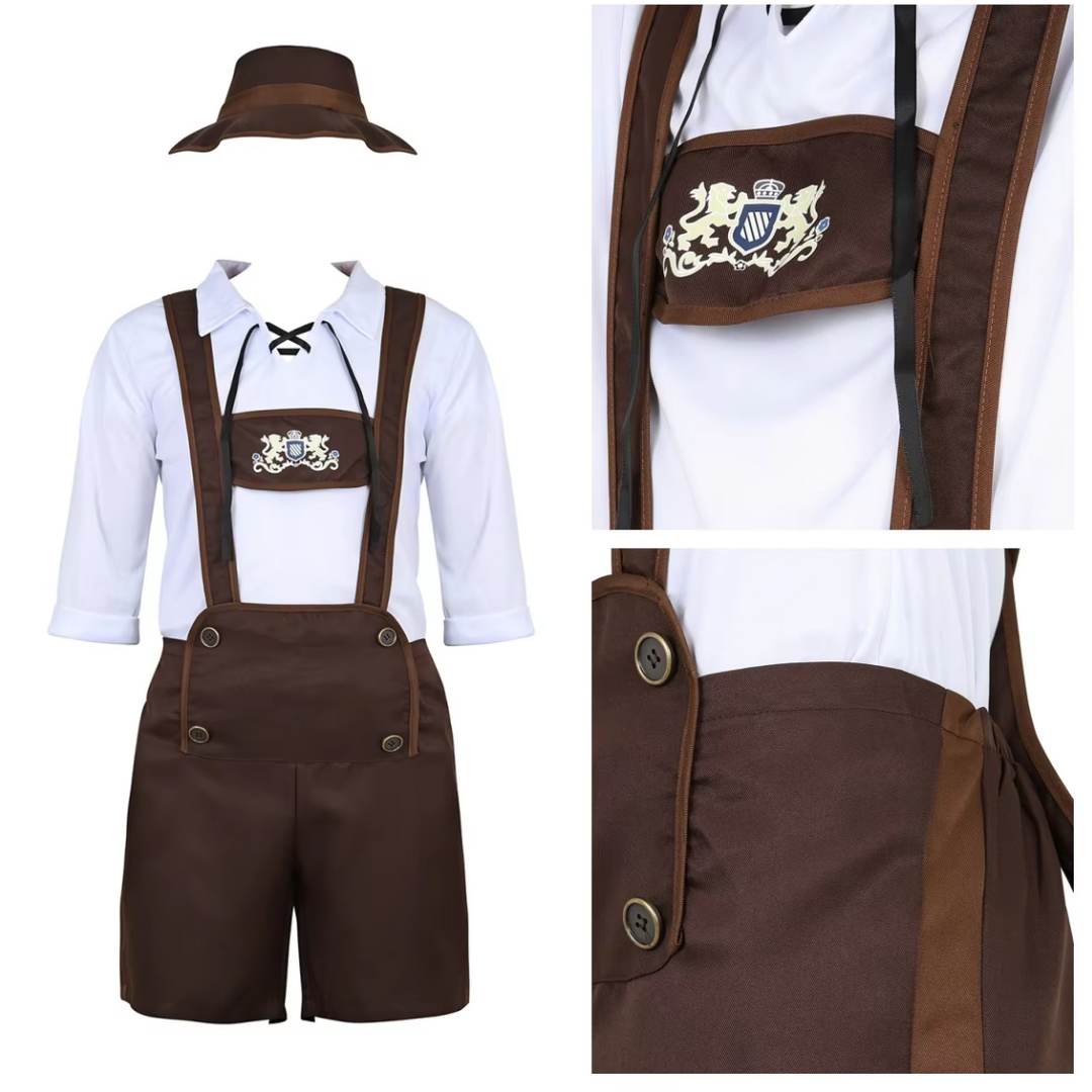 BergJos - Heren Lederhosen Set met Korte Broek en Overhemd - Oktoberfest