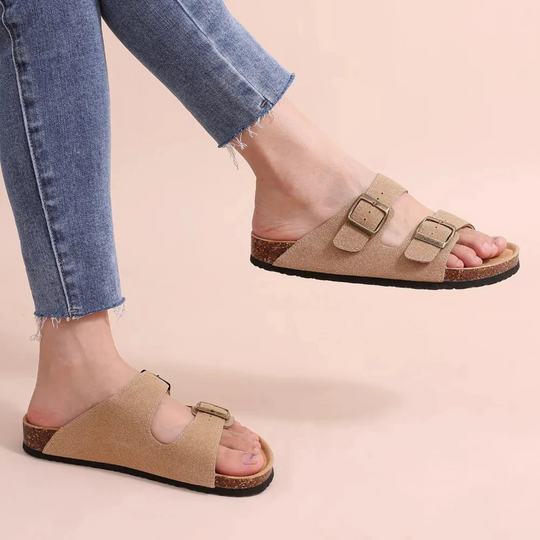 MODA suède dames sandalen met dubbele gesp