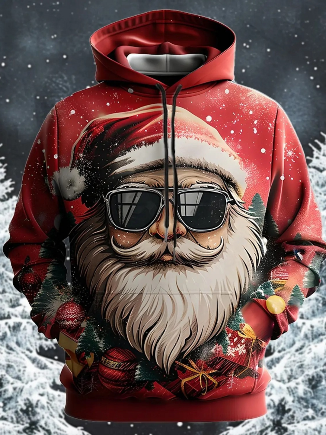 Knitlux - Kersttrui - Santa op Rendier Hoodie, Winterbos Ontwerp