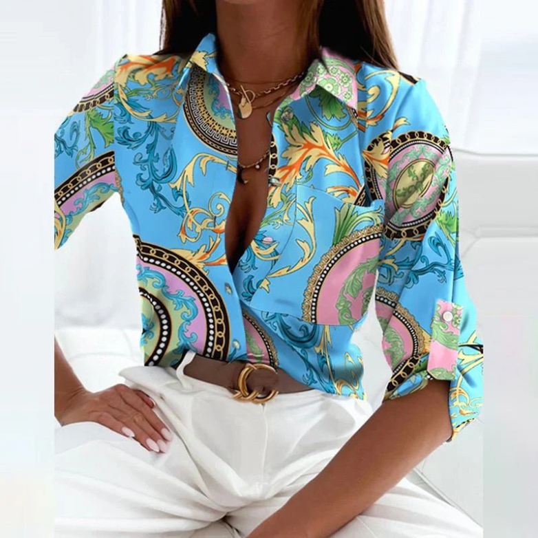 Noradia - Dames Blouse met Geometrische Print en Lange Mouwen