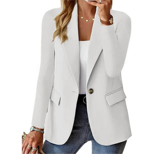 Witte casual solide blazer met lange mouw en zak met gesp