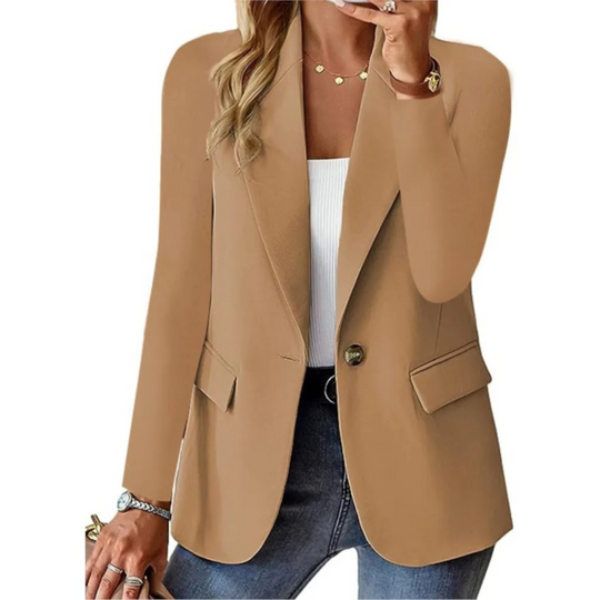 Bruine casual solide blazer met lange mouw en zak met gesp