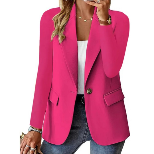 Roze casual solide blazer met lange mouw en zak met gesp