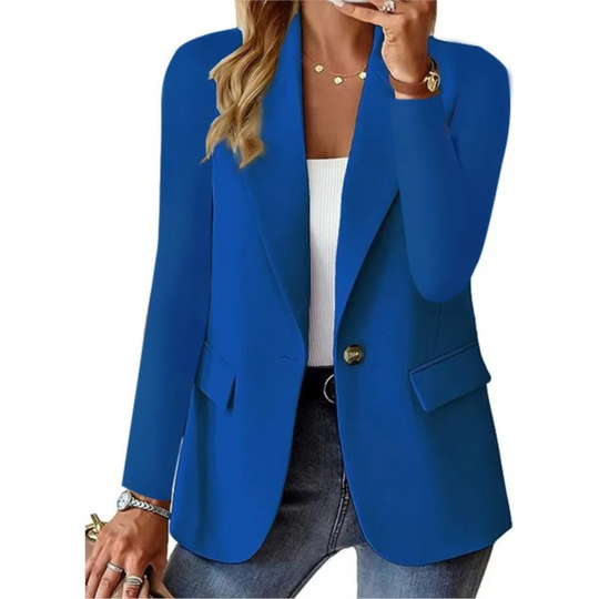 Blauwe casual solide blazer met lange mouw en zak met gesp