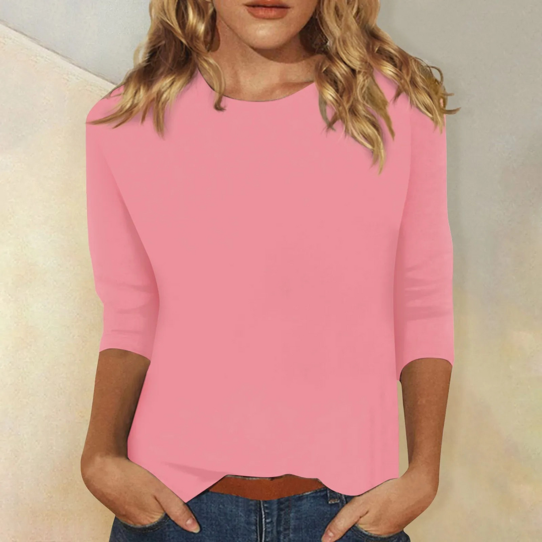 Roze effen shirts met lange mouw en ronde hals