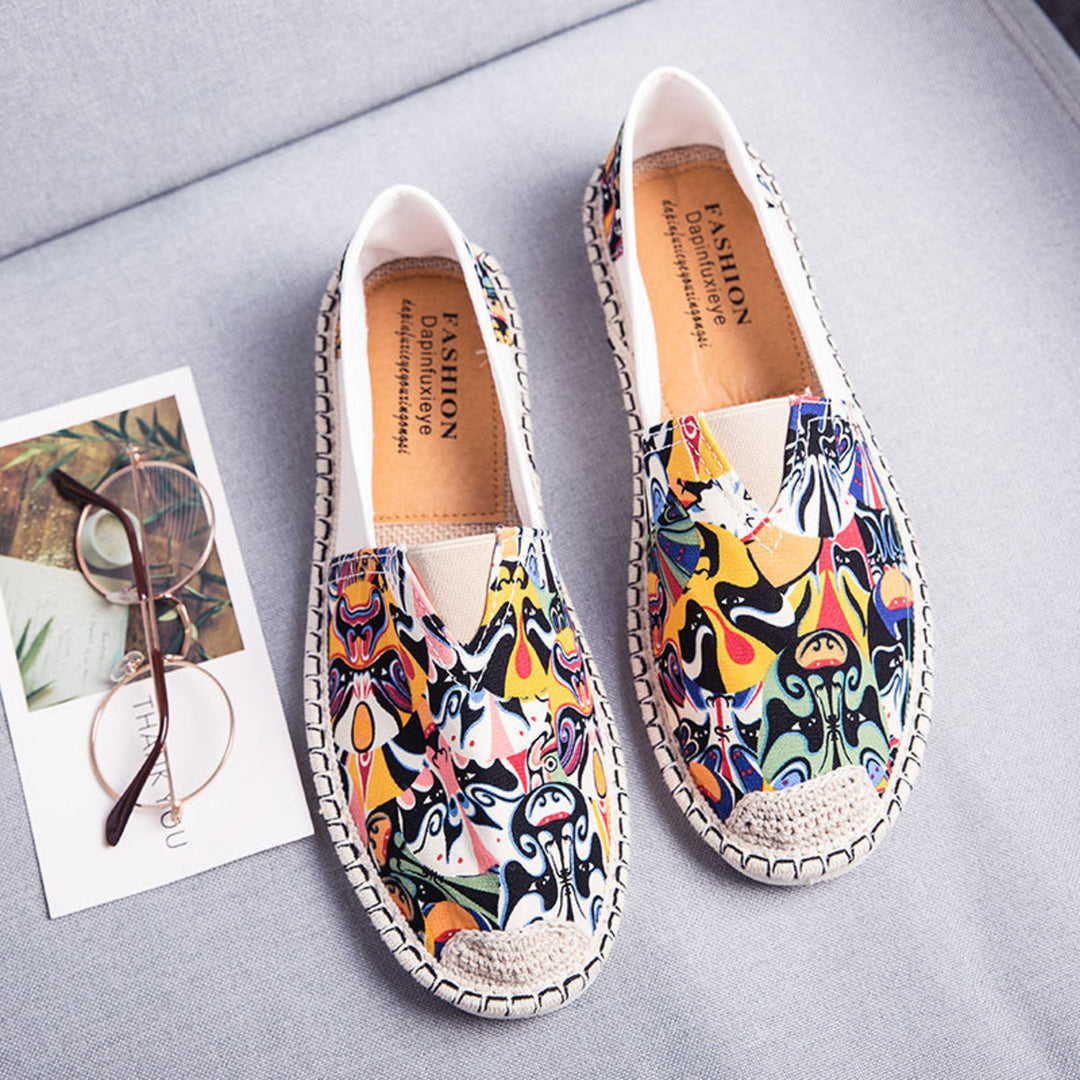 MODA ademende canvas espadrilles met grafische print