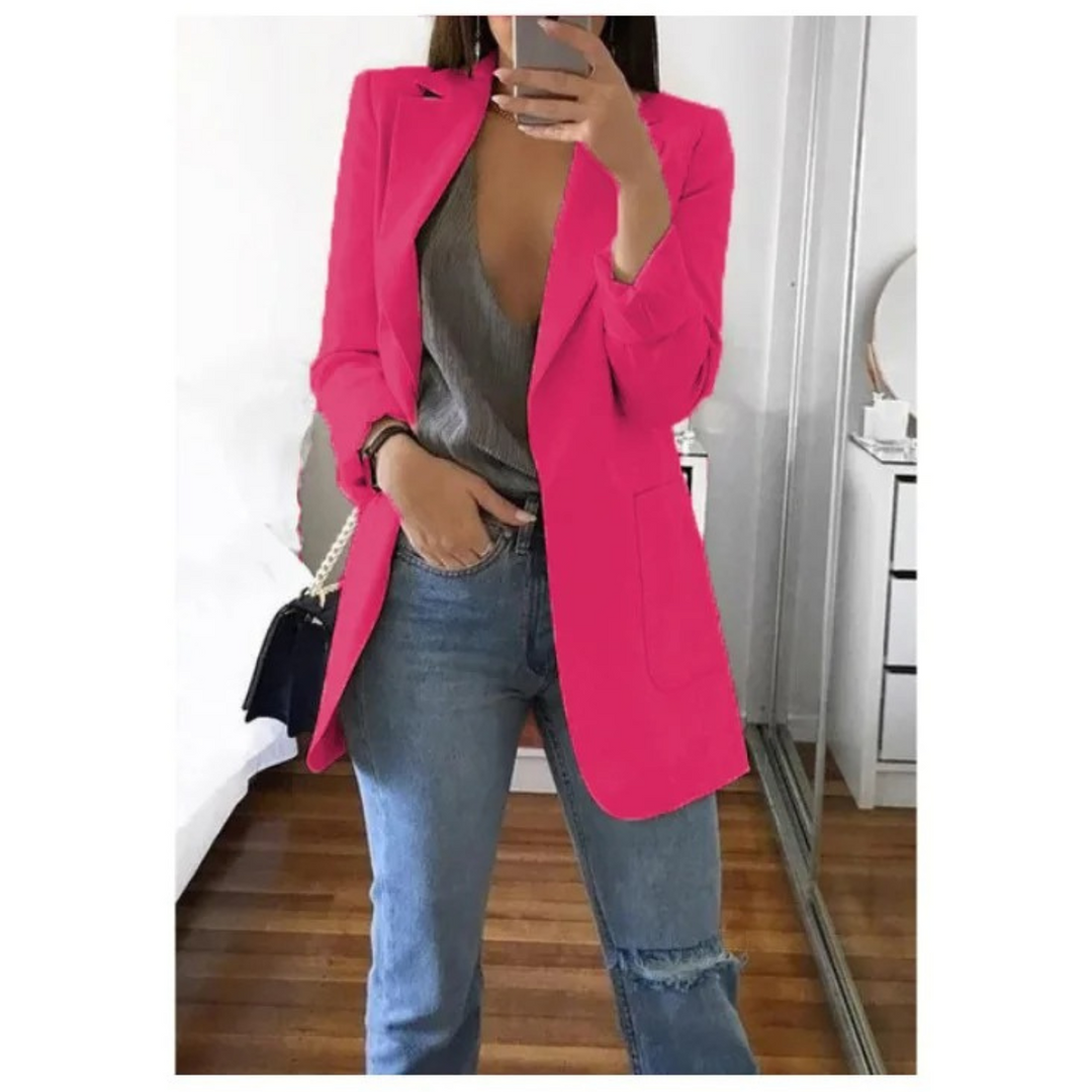 Roze lange blazer voor dames