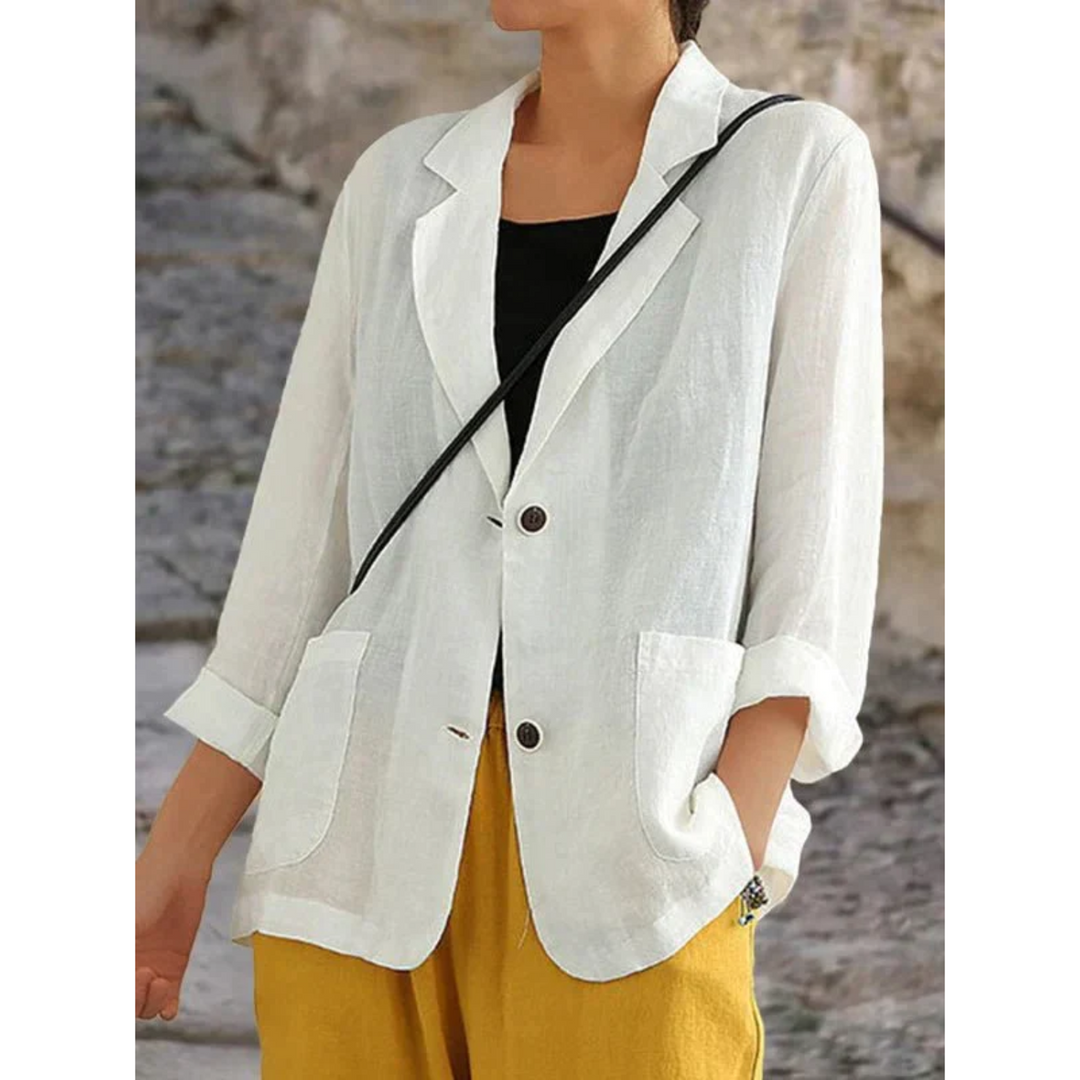 Witte linnen blazer met knopen voor dames