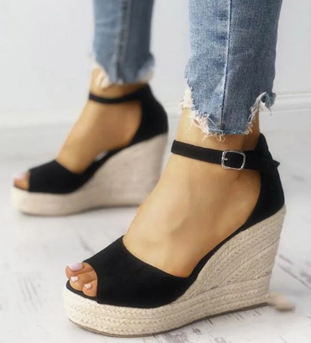 MODA Enkelbandje Hoge Hak touw stof espadrilles