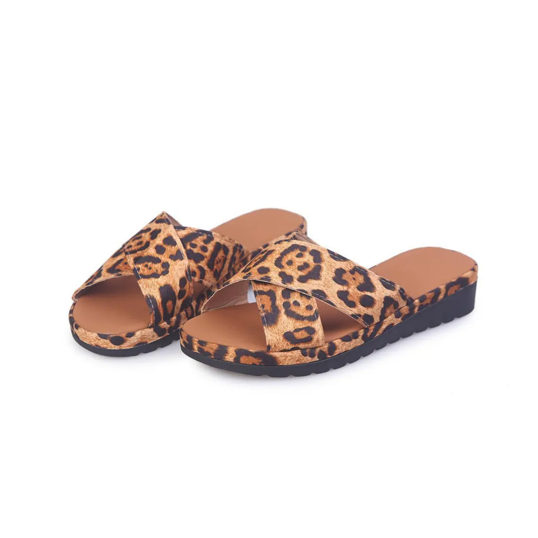 Panterprint orthopedische slippers met kruisbandontwerp voor dames