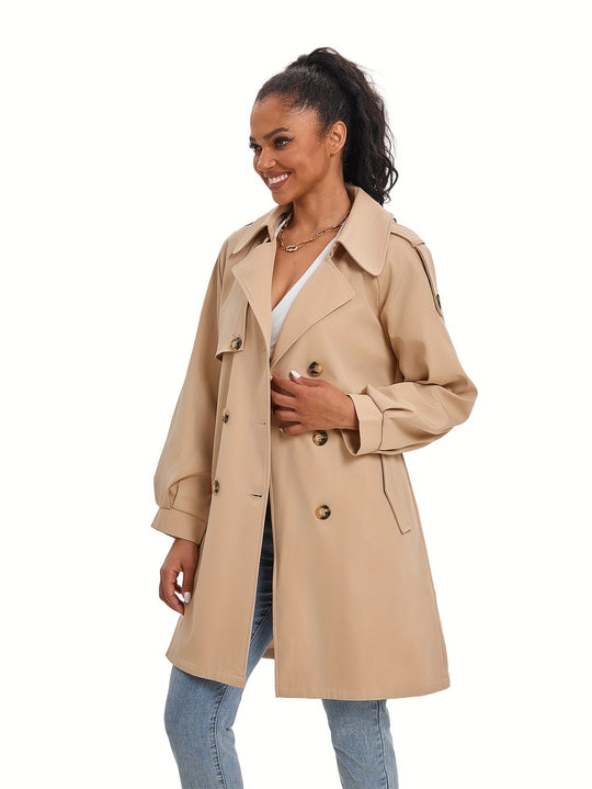 Coativa - Dames Trenchcoat met Pofmouwen en Dubbele Rij Knopen